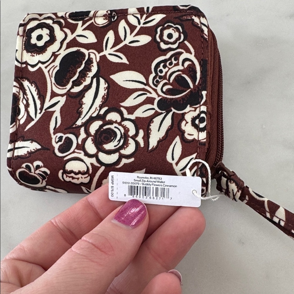 Vera Bradley Small Zip-Around Wallet in Bubbly Flowers Cinnamon - Picture 6 of 7